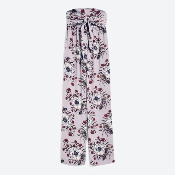 Madewell Strapless Tie-Front Jumpsuit in Painted Blooms Violet Dusk - 00 - Picture 4 of 7